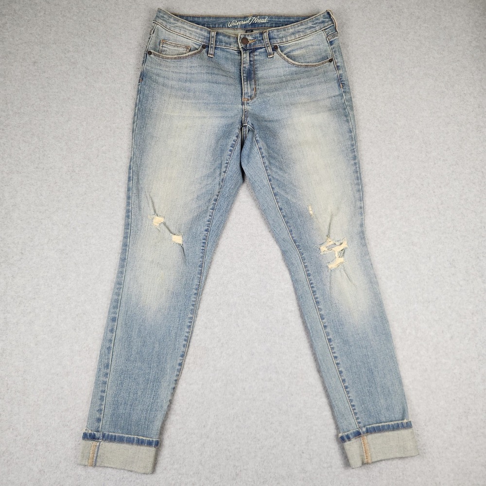 Universal‎ Thread Jeans Women 10/30R Light Mid Rise Skinny Ripped Cuffed Denim